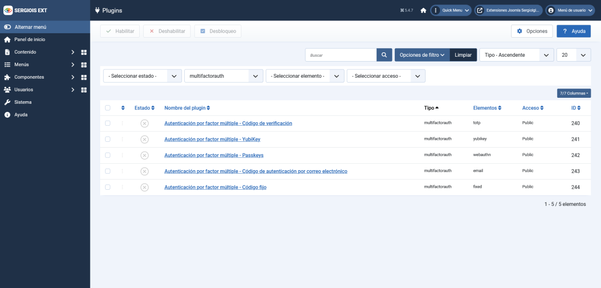 MFA Joomla - Plugins